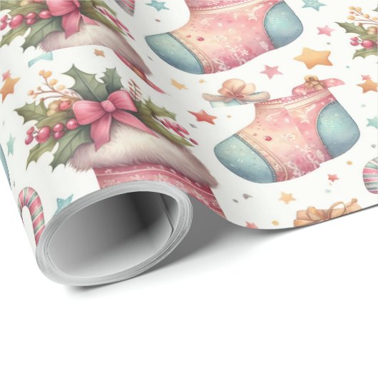 クリスマスのラッピングとストッキングとギフト ラッピングペーパー (ロールコーナー)