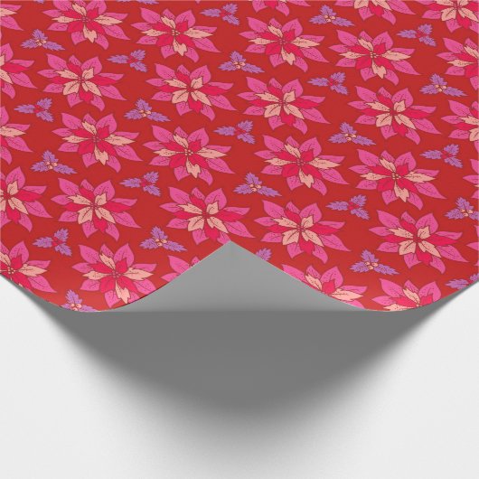 クリスマスのラッピング紙と赤いポインセチア。 ラッピングペーパー (角)