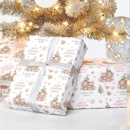 クリスマスのラッピング紙女の子の名前ピンクベア ラッピングペーパー