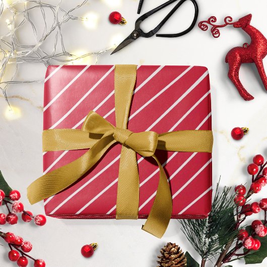 クリスマスのラッピング紙赤(白ストライプい) ラッピングペーパー