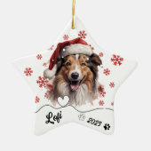 クリスマスのラフなコリーパーソナライズされたドッグセラミックか セラミックオーナメント (正面)