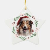 クリスマスのラフなコリーパーソナライズされたドッグセラミックか セラミックオーナメント (裏面)