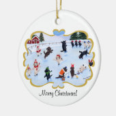 クリスマスのラブラドールのおもしろいの絵を描くこと セラミックオーナメント (左)