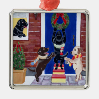 クリスマスのラブラドールの絵画のクリスマスのリース メタルオーナメント