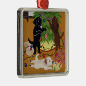 クリスマスのラブラドールの絵画 メタルオーナメント (右)