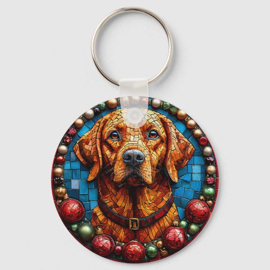 クリスマスのラブラドール犬 キーホルダー (正面)