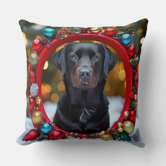 クリスマスのラブラドール犬 クッション (正面)