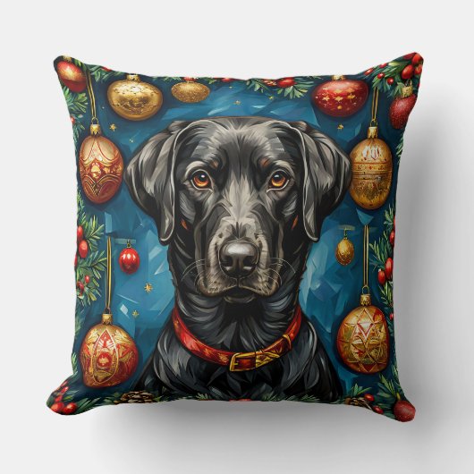 クリスマスのラブラドール犬 クッション (正面)