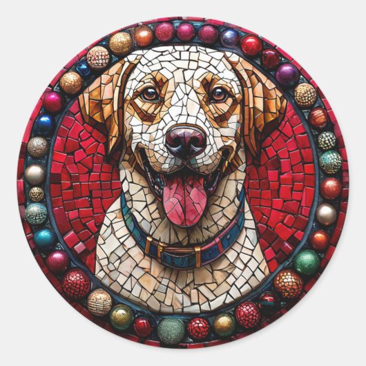 クリスマスのラブラドール犬 ラウンドシール (正面)