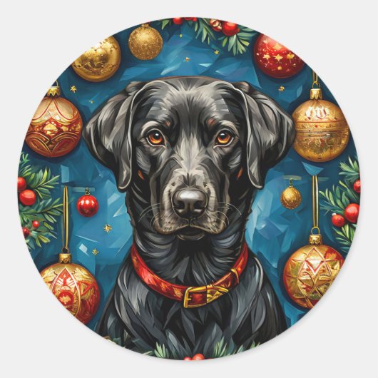 クリスマスのラブラドール犬 ラウンドシール (正面)