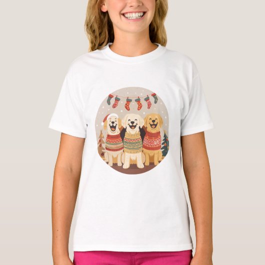 クリスマスのラブラドール・レトリーバー Tシャツ (正面)