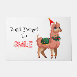 クリスマスのラマ ドアマット