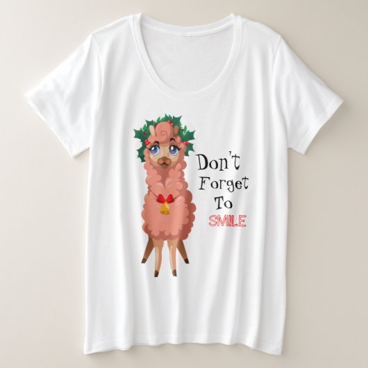 クリスマスのラマ プラスサイズTシャツ (デザイン正面)