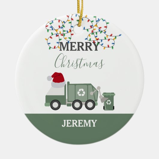 クリスマスのリサイクルごみ収集車カスタム セラミックオーナメント (正面)