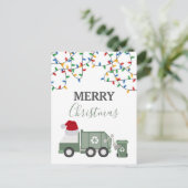 クリスマスのリサイクルごみ収集車サンタ帽子 シーズンポストカード (スタンド正面)