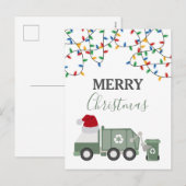 クリスマスのリサイクルごみ収集車サンタ帽子 シーズンポストカード (正面/裏面)