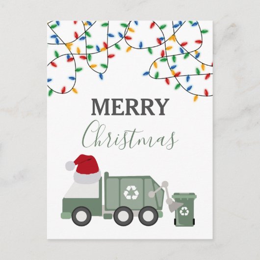 クリスマスのリサイクルごみ収集車サンタ帽子 シーズンポストカード (正面)