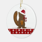 クリスマスのリスと雪の結晶の縁 セラミックオーナメント (左)