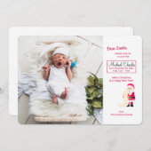 クリスマスのリストの写真の誕生の発表を用いるサンタ 招待状 (正面/裏面)