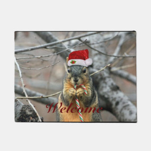 クリスマスのリス ドアマット