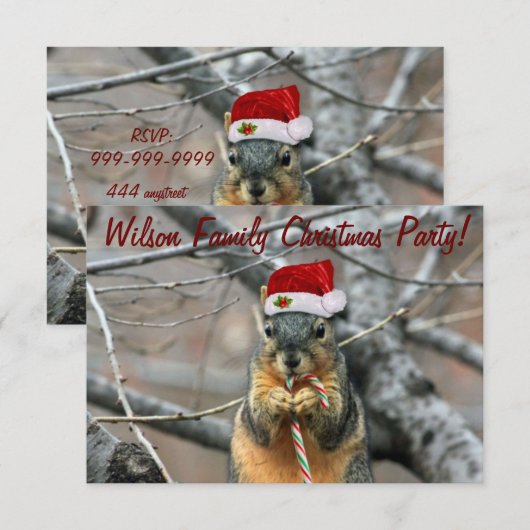 クリスマスのリス 招待状 (正面/裏面)