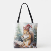 クリスマスのリス 読書中 トートバッグ (裏面)