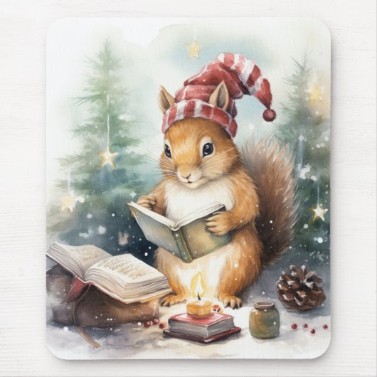 クリスマスのリス 読書中 マウスパッド (正面)