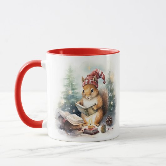 クリスマスのリス 読書中 マグカップ (左)