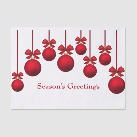 クリスマスのリボンが付いている赤いクリスマスの球 薄葉紙 (正面)