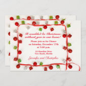 クリスマスのリボンの夕食 招待状 (正面/裏面)