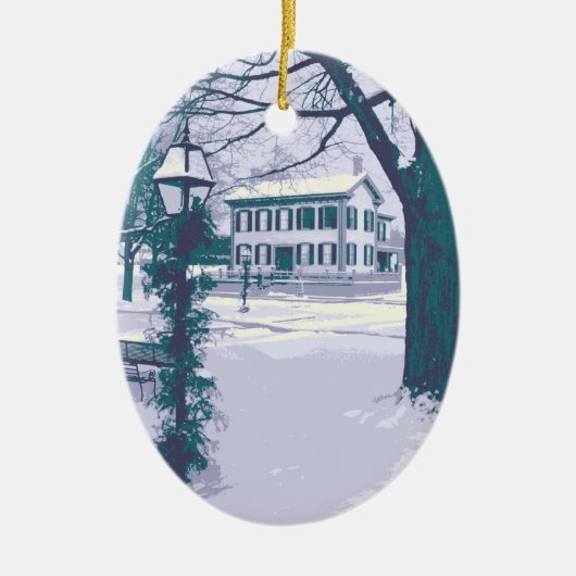 クリスマスのリンカーンの家 セラミックオーナメント (正面)
