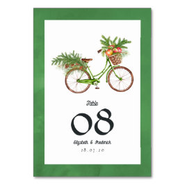 クリスマスのリンゴと松の自転車 冬の結婚式 テーブルナンバー