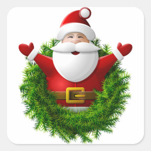 クリスマスのリースからのサンタクロースのポップ スクエアシール