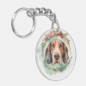 クリスマスのリースで飾られたTreeing Walker Coonhound キーホルダー (正面左)