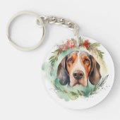 クリスマスのリースで飾られたTreeing Walker Coonhound キーホルダー (正面)