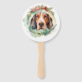クリスマスのリースで飾られたTreeing Walker Coonhound ハンドファン (裏面)