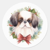 クリスマスのリースと日本犬 ラウンドシール (正面)