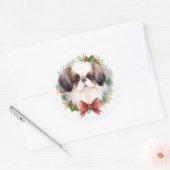 クリスマスのリースと日本犬 ラウンドシール (封筒)