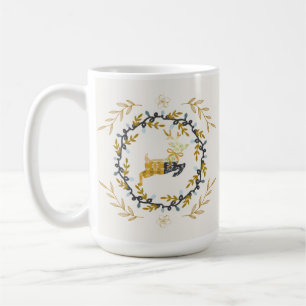 クリスマスのリースと鹿 黄色いクリーム コーヒーマグカップ
