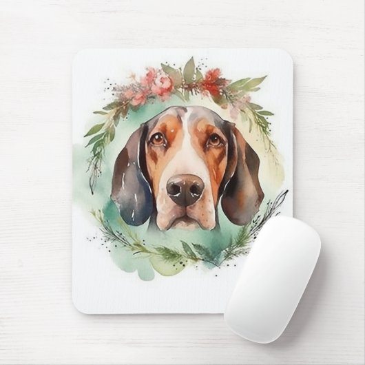 クリスマスのリースとTreeing Walker Coonhound マウスパッド (マウス)