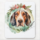 クリスマスのリースとTreeing Walker Coonhound マウスパッド (正面)