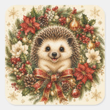 クリスマスのリースに囲まれたハリネズミ