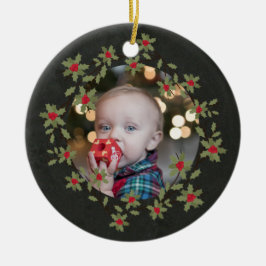 クリスマスのリースのクリスマスフォト セラミックオーナメント