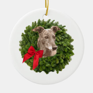 クリスマスのリースのグレイハウンド セラミックオーナメント