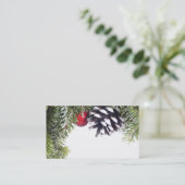 クリスマスのリースのマツ円錐形の赤い果実のテンプレート 名刺 (スタンド正面)