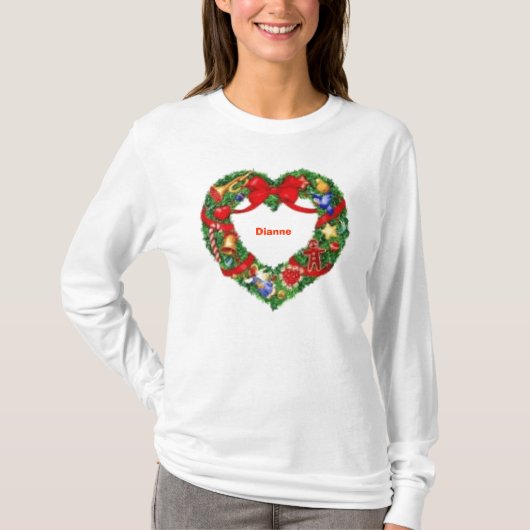 クリスマスのリースのモノグラムのな女性上 Tシャツ (正面)