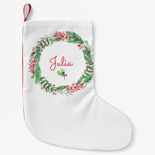 クリスマスのリースのモノグラムの名前 スモールクリスマスストッキング (正面)