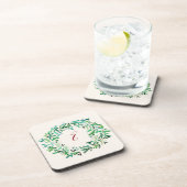 クリスマスのリースのモノグラム コースター (右側)