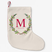 クリスマスのリースのモノグラム スモールクリスマスストッキング (正面)