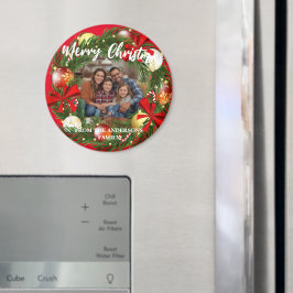 クリスマスのリースの写真入りカスタム家族の名前 マグネット